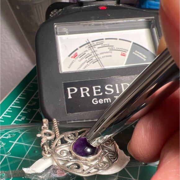 Didac Israel Silver Filigree Pendant Amethyst Cabochon 18” Italian Box Chain Vtg - Picture 4 of 14